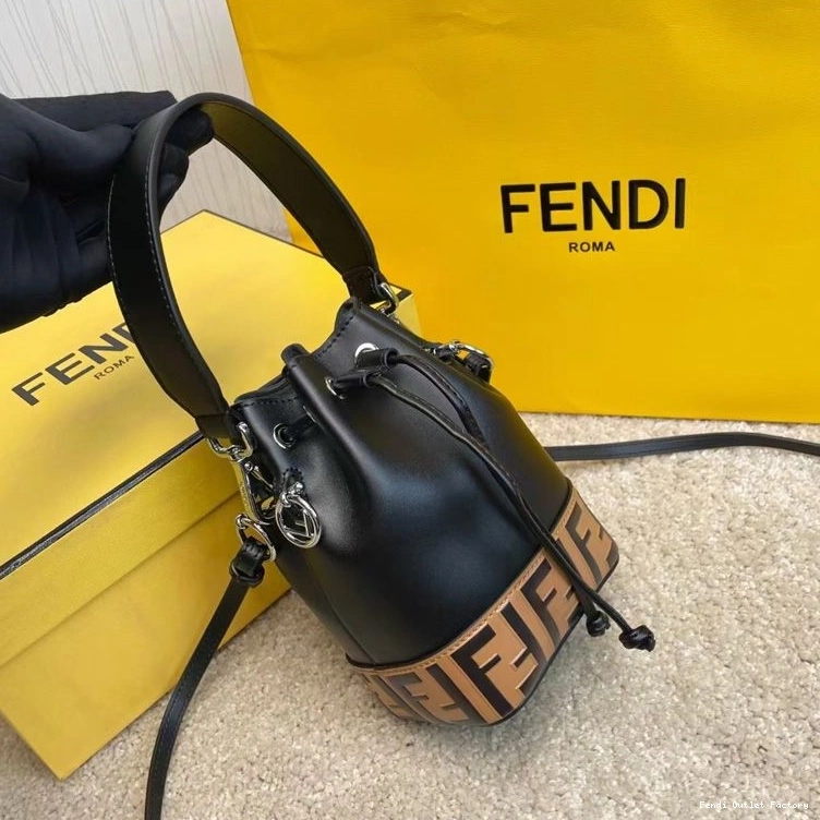 Cheap HOT Brown Tresor Bag Mon Black Motif Fendi Leather Bucket FF Mini In Calf 0713